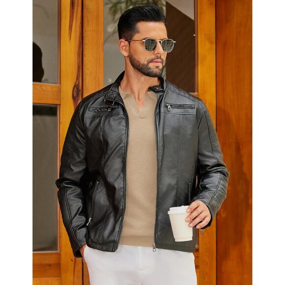 Men's Knit Polo Long Sleeve V-Neck Pullover Sweater Collared Knitted Light Khaki - Picture 5 of 6